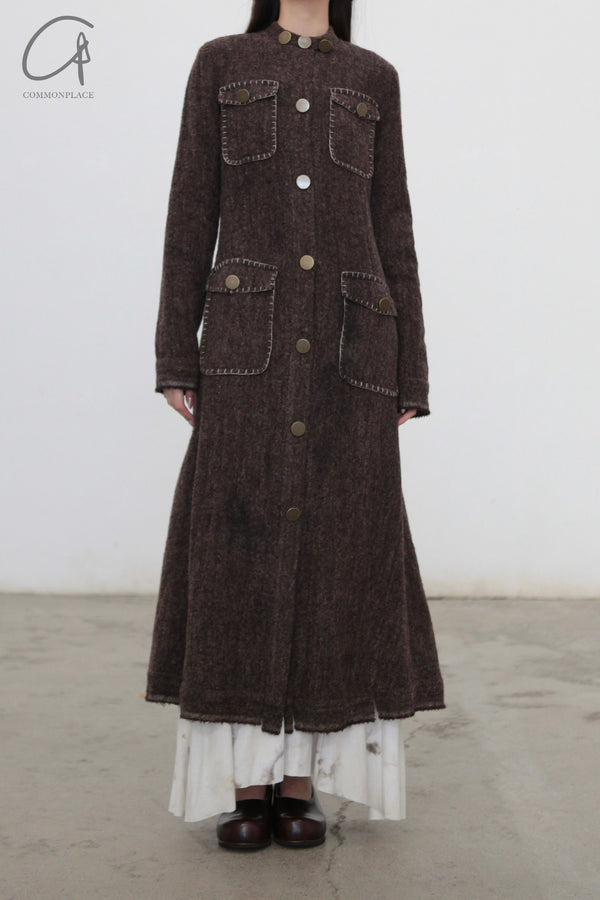 Mutedance 24 Autumn and Winter Button Slim Fit Wool Long Coat MD-MD24FW14-BROWN